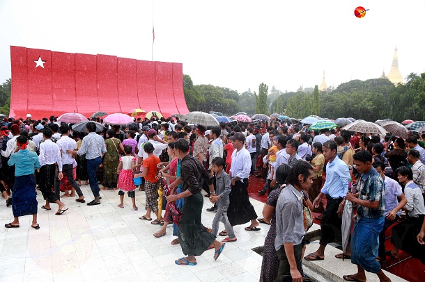 Visitors are seen at the Martyrs’ Mausoleum in Rangoon on July 19, Martyrs Day. (Photo: Pyay Kyaw / The Irrawaddy)