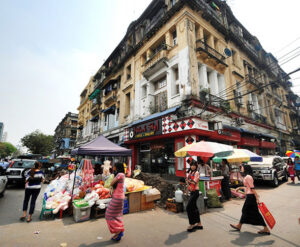 Bogalay Zay Street in downtown Rangoon is one of three city streets In line for a Yangon Heritage Trust-led conservation project. (Photo: Steve Tickner / The Irrawaddy)