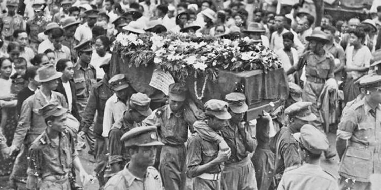 The state funeral procession is held on April 11, 1948.