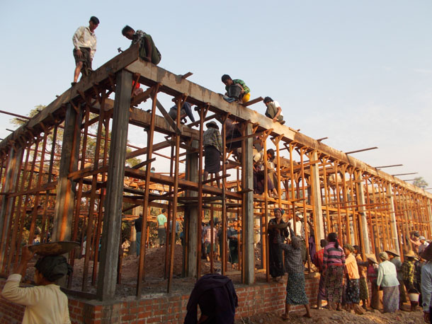 A school building under construction in Mandalay in 2012. (Photo: 100Schools) 