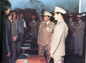  At a meeting in the early 1990s, Peng Jiasheng is seen third from left. His son-in-law Sai Leun is fifth from left. Gen. Than Shwe and Gen. Khin Nyunt are on the right. 