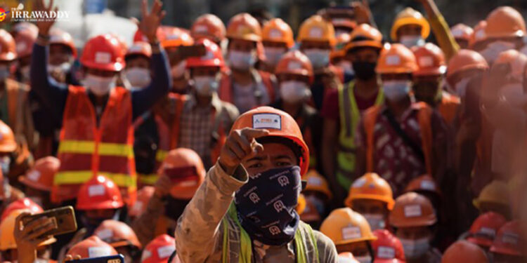 Myanmar Workers at International Joint Venture Construction Site