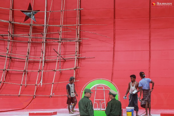  Renovations underway at the Martyrs’ Monument in Rangoon, where independence hero Aung and his eight murdered colleagues are interred. (Photo: Pyay Kyaw / The Irrawaddy)